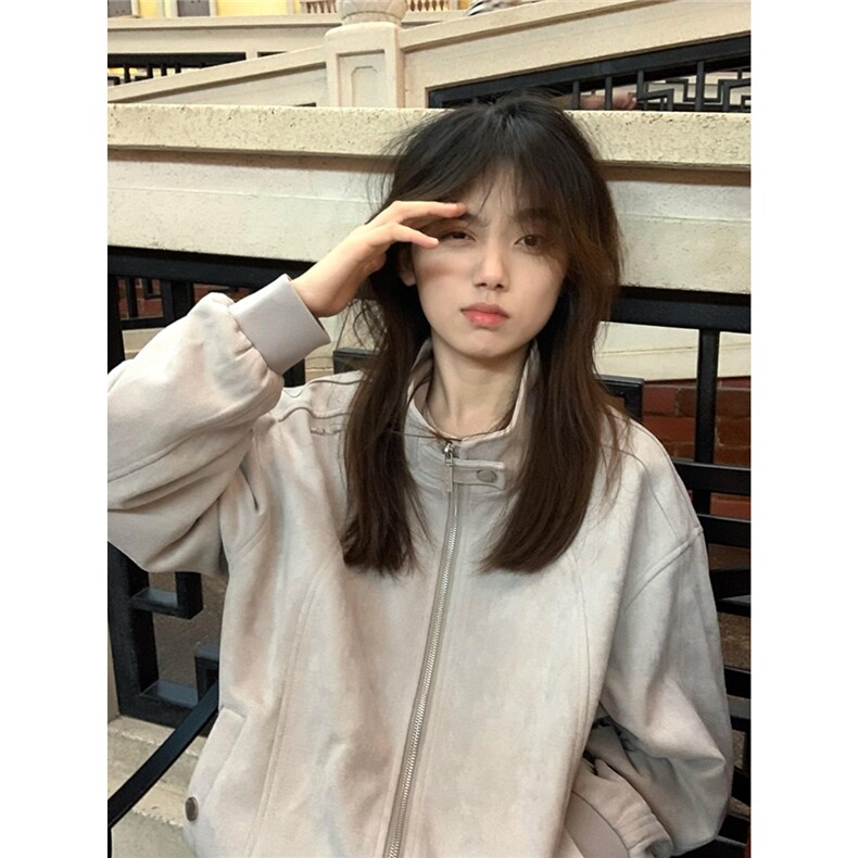 HY225-P70仿麂皮绒立领夹克男女潮牌情侣装春秋季休闲,男装夹克,电商B323A