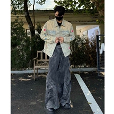 美式街头复古法系同款提花3D立体钢印老花毛巾绣牛仔外套，男装夹克，星座506A