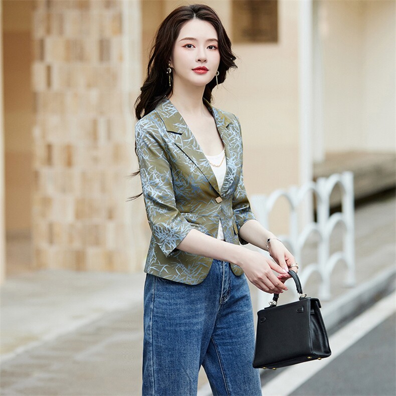花色小西装早秋短外套女2025春秋季装新款小香风一粒扣洋气小西服,女装西装,婵米儿