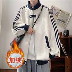秋款男立领卫衣三条杠条纹撞色拼接拉链开衫外套WY306P50加绒P55，女装短外套，星座1013-1