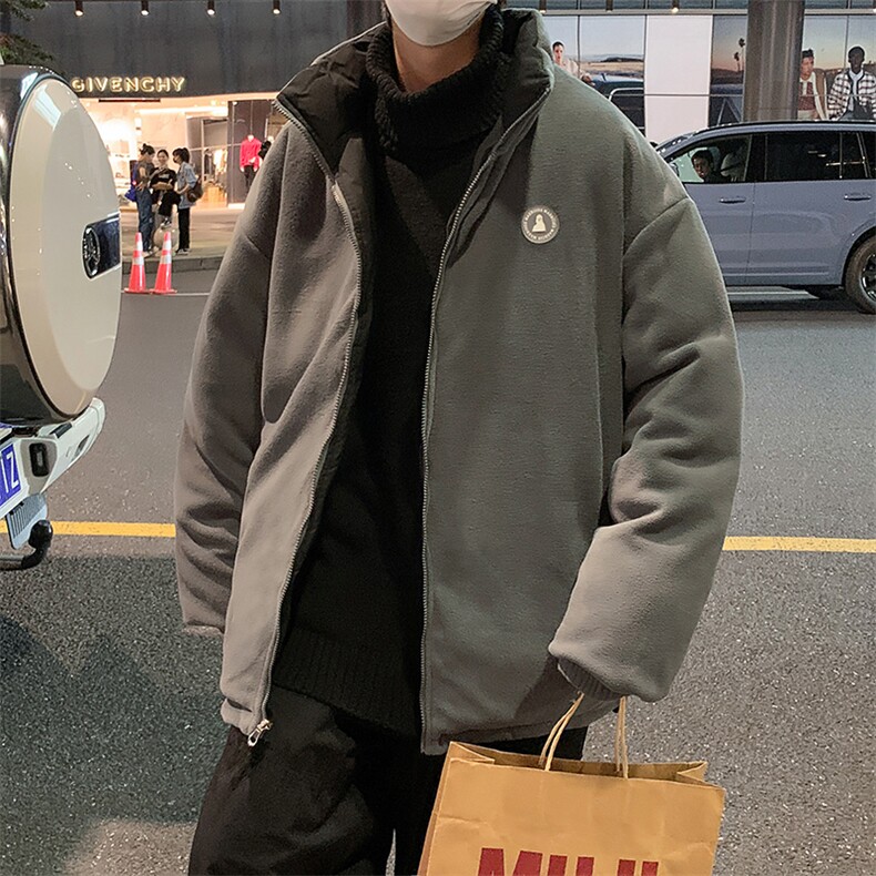 冬季加绒加厚立领服男潮牌ins宽松双面可穿休闲衣W2179-P75,男装棉衣,星座512-4