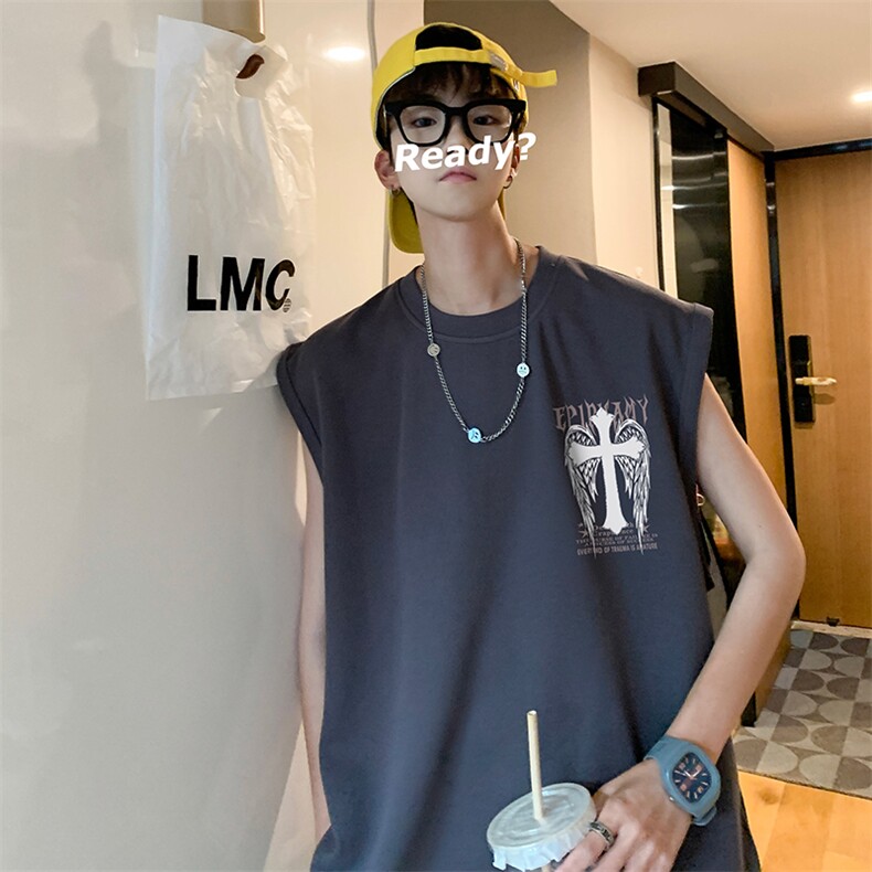 B239-1229-P23夏季男装背心/马甲/坎肩美式翅膀十字架印花无袖T恤,男装背心/马甲,星座514-2(原B239)