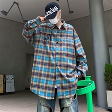 美式街头复古格子长袖衬衫男C128P46，男装衬衫，星座1116-2