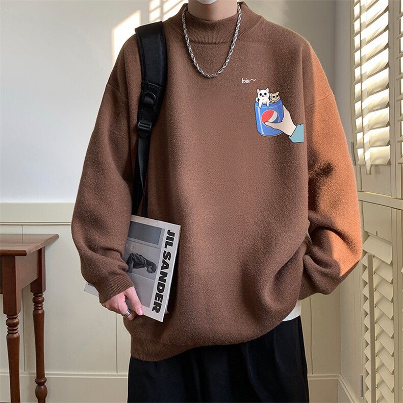 控68半高领毛衣男士大码针织衫男毛线衣男M18262-P45加绒款-P65,男装针织衫/毛衣,电商A040