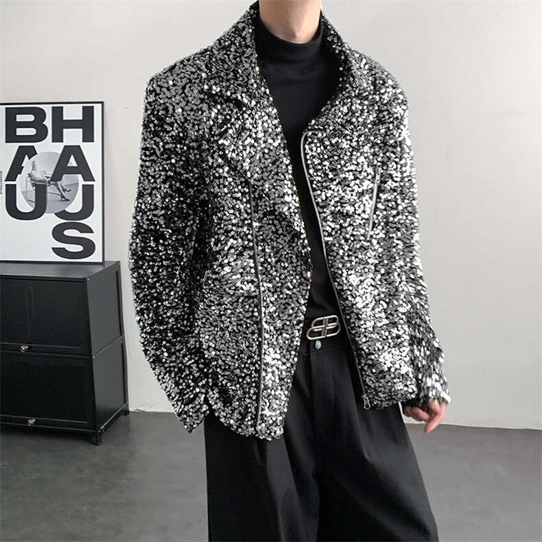2026春装男女歌手休闲亮片机车风衣年会夹克外套男女走秀舞台礼服，男装夹克，星座909