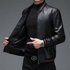 WL-DK090-1男式2023秋季新款翻领头层绵羊皮皮衣男P550，男装皮衣，电商B360