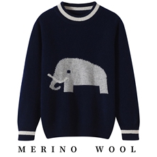 2025年时尚百搭通勤简约7针小象嵌花，童装儿童羊毛衫，牧戎奢羊绒