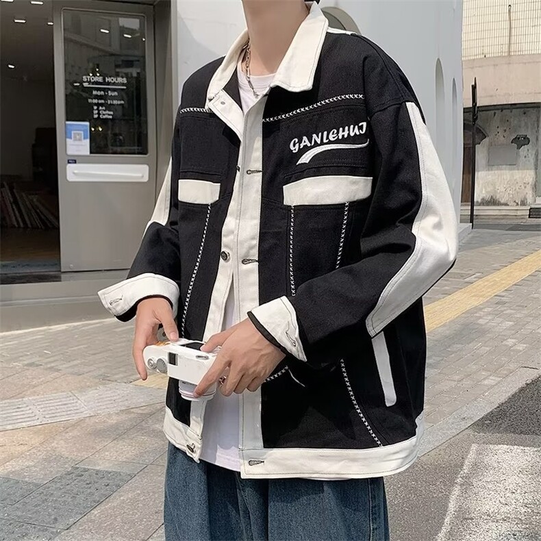 男秋季拼接外套潮上衣ins美式复古工装夹克X79P45,男装夹克,星座1116-2
