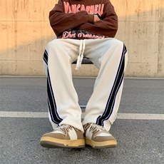 男春季新款港风休闲裤织带纽扣休闲拖地长裤KB47P35，男装休闲裤，星座1116-2