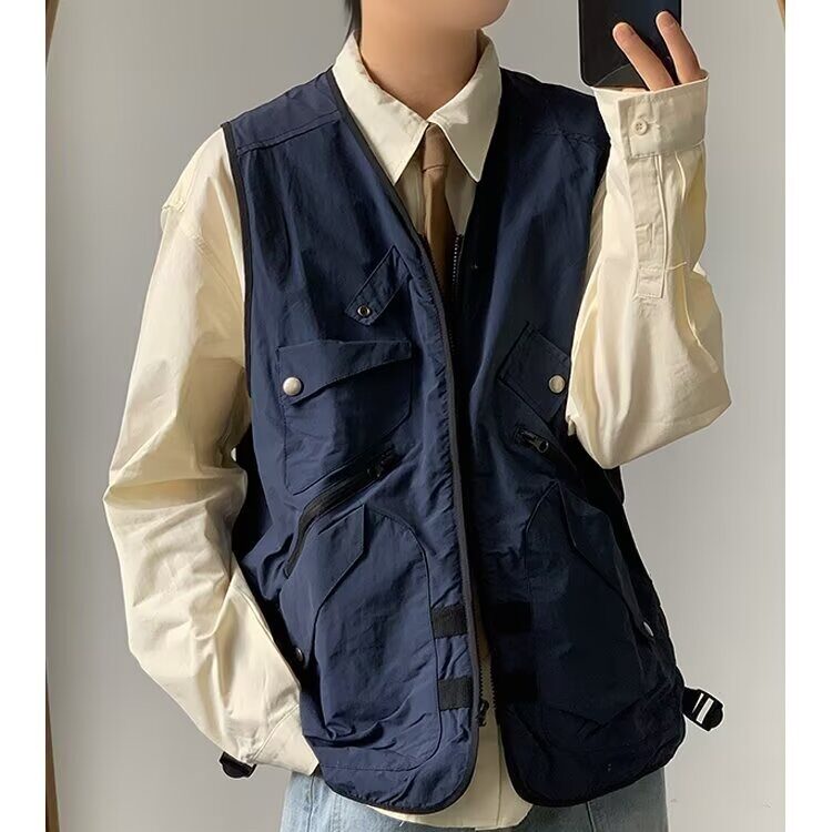 W160-P63 2025新款日系工装马甲男秋季潮牌户外多口袋无袖背心图片