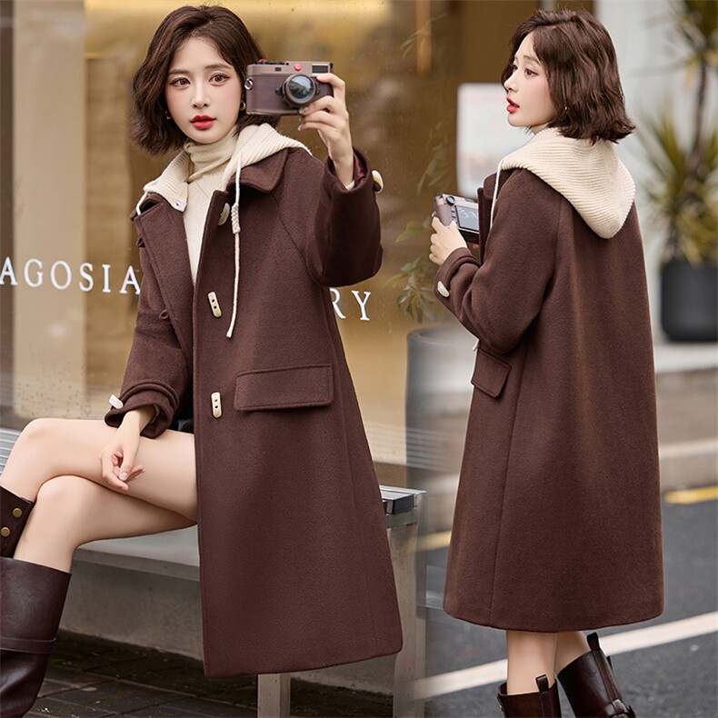 现货、、、2024年秋冬新款休闲气质可拆卸帽子双面呢大衣，女装双面呢大衣，魅丽静蓝