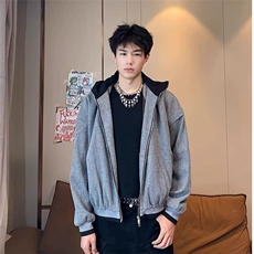 美式复古假两件立领针织衫外套男女休闲百搭连帽拉链卫衣，男装针织衫/毛衣，星座506A
