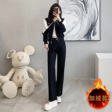 女秋冬加绒加厚新款运动服阔腿裤两件套，女装套装/套裙，江南