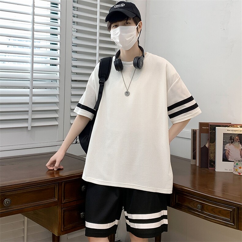 2025夏季短袖套装男士潮流宽松圆领t恤五分裤两件套t2611p38,男装牛仔裤,星座1113