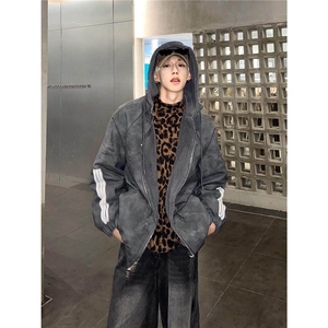 羊羔绒PU皮棉服男款冬季加绒加厚保暖棉袄美式高街棉衣 M02/P118图片