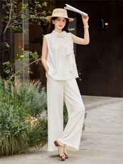 现货轻熟风气质套装女2026夏季麻料薄款上衣阔腿裤两件套，女装套装/套裙，依如秀(原杭风阁)