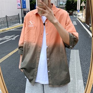 夏季吊染纯棉衬衫男宽松落肩七分袖衬衫男DS-C407-B1010-P40图片