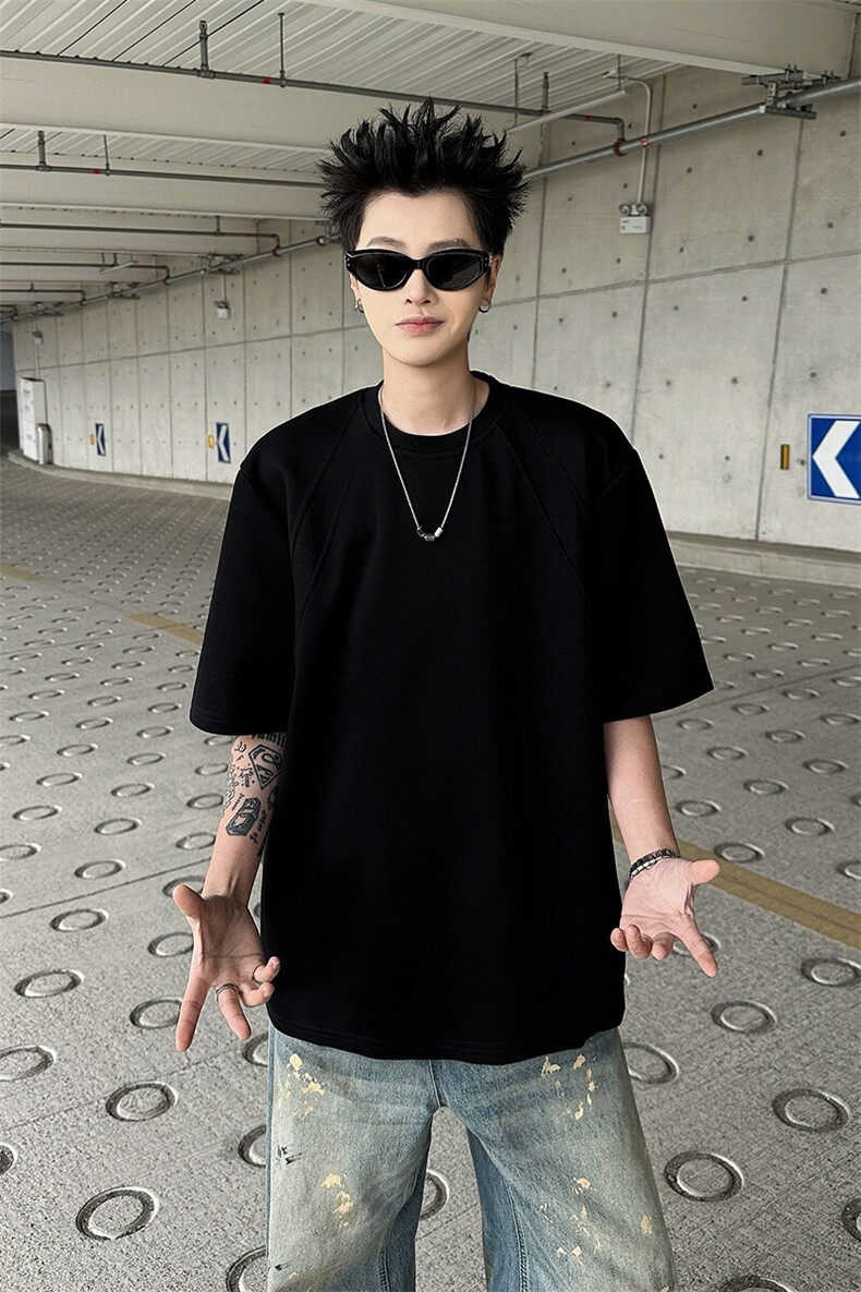 8XL-M美式高街高克重短袖T恤男宽松短款BOXY正肩上衣半袖DX334,男装T恤,电商D206-1