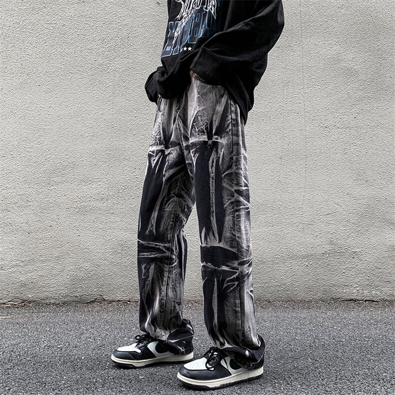 高品质秋款男牛仔裤扎染印花渐变色直筒长裤NK0607P50,男装牛仔裤,星座1013-1