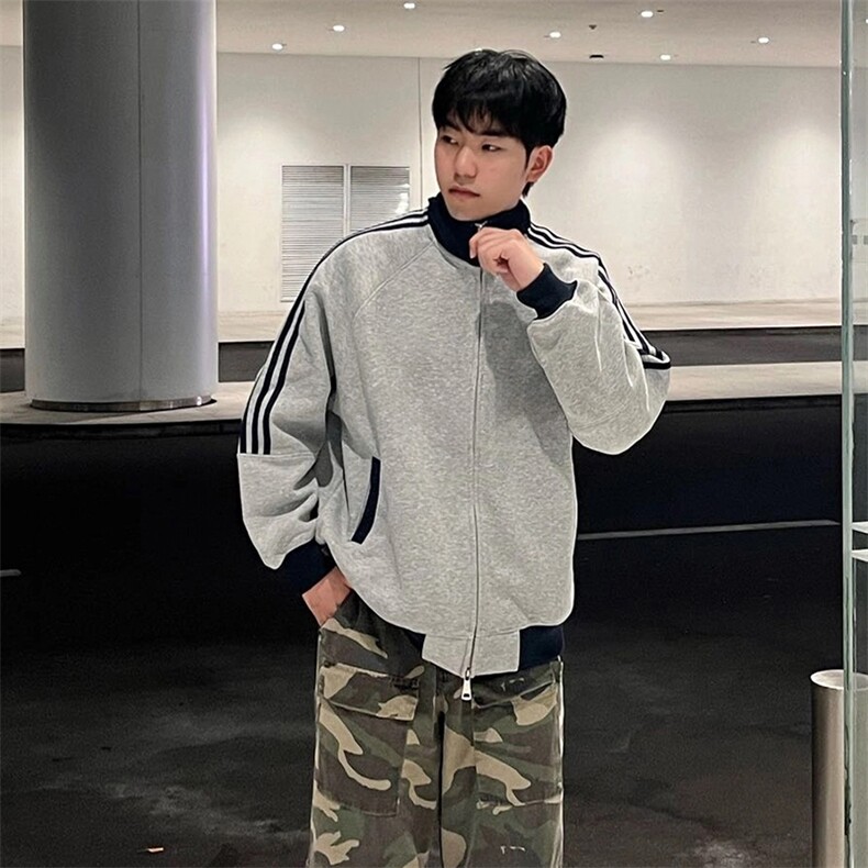 抖音得物高品质美式高街重磅结构设计拼接织带立领卫衣外套CM42,男装卫衣,电商A486