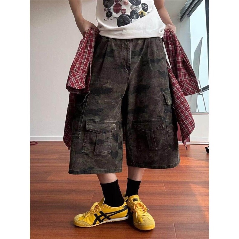 迷彩工装裤美式高街hiphop街舞阔腿裤复古直筒运动裤子24125P40，女装休闲裤，电商D256-2(原A064-2)