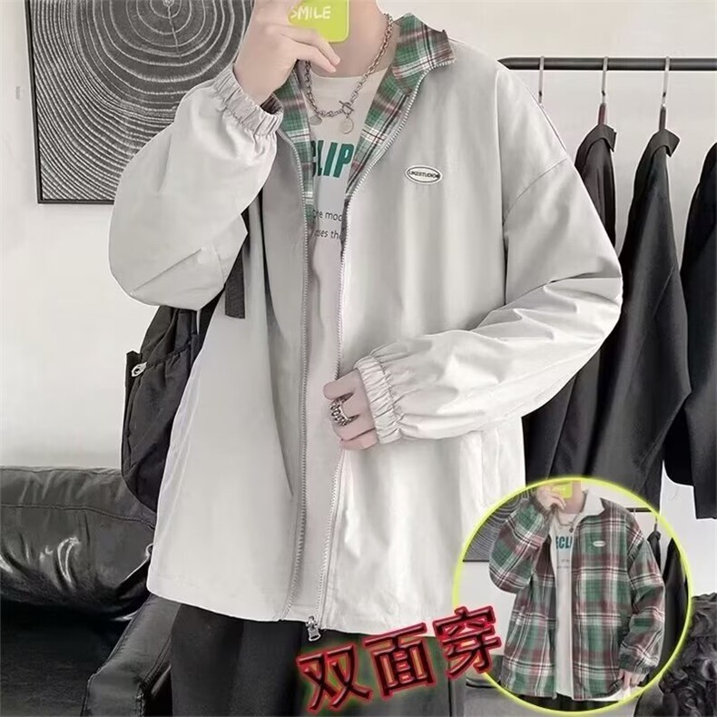 休闲联名复古港风格子衬衫男长袖春秋季宽松休闲衬衣外套616/P45图片