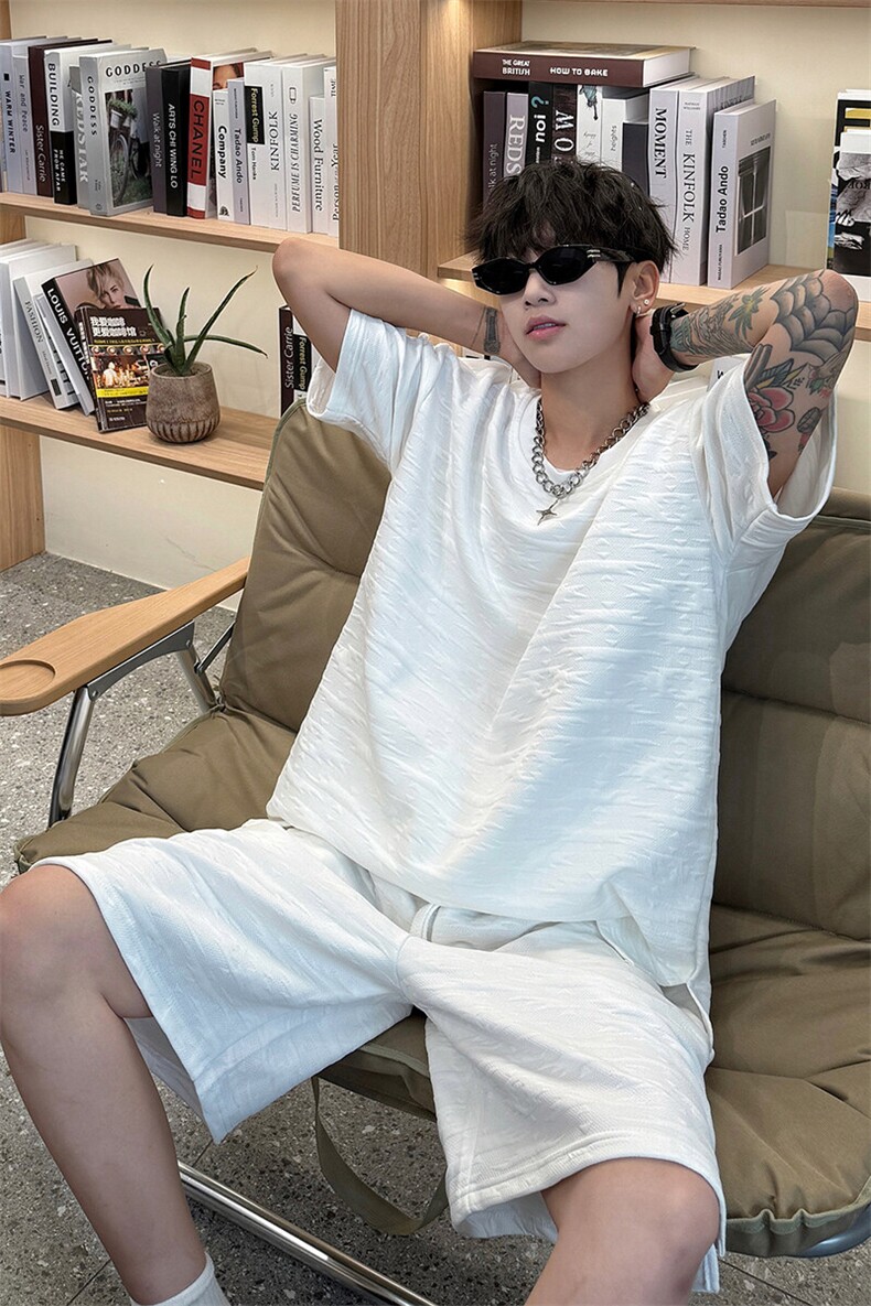 高级感休闲潮牌百搭情侣款套装复古极简套装潮T18TP45控78,男装休闲套装,电商A102B