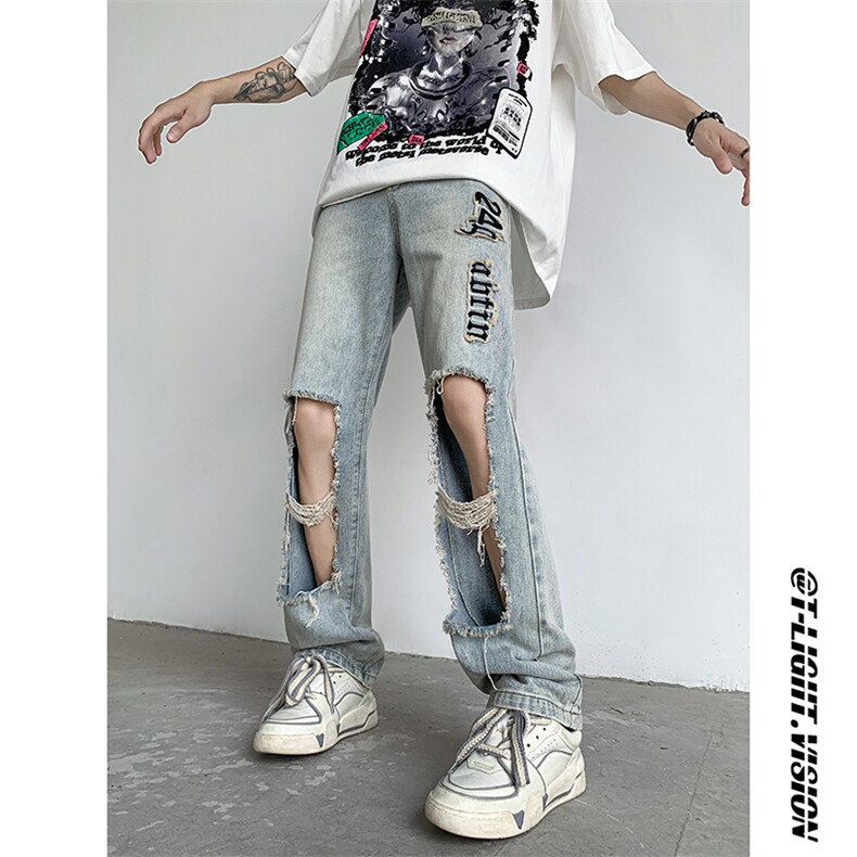 B221美式ins高街小众情侣款大破洞牛仔裤LK23078-P55控78,男装牛仔裤,电商B221