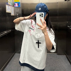 万针全刺绣工艺抖音得物高品质260克重磅纯棉双纱美式高街短袖T恤，男装T恤，电商A486