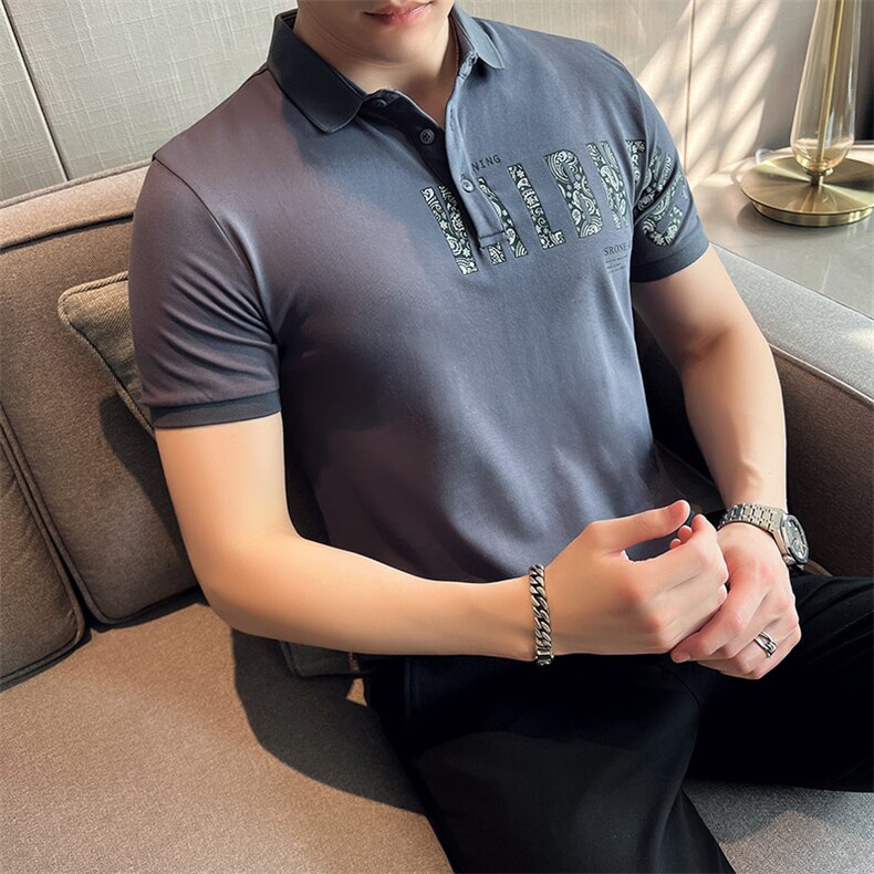 2024夏季新款英伦风高品质修身刺绣POLO衫冰丝短袖T恤男D238-p48,男装T恤,电商D303