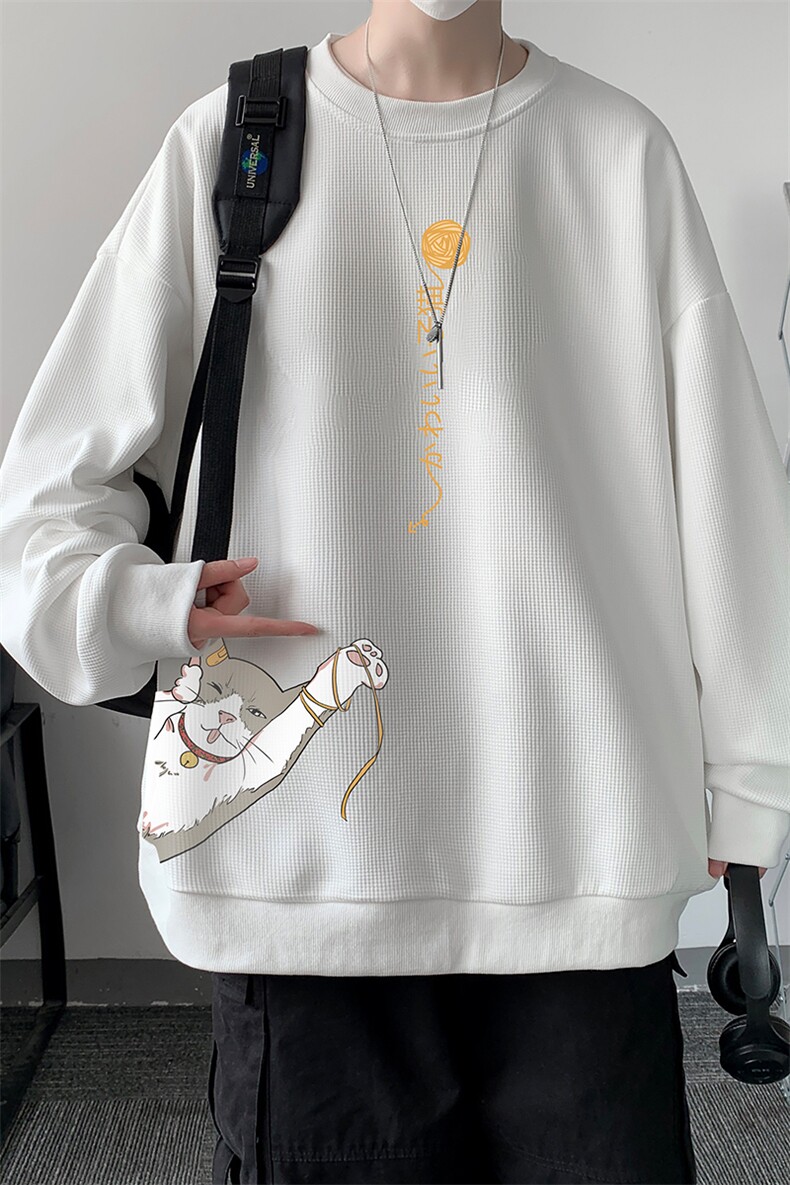 华夫格卫衣圆领卫衣男大码长袖t恤男外套HW76013-P30加绒款-P40,男装卫衣,电商A040