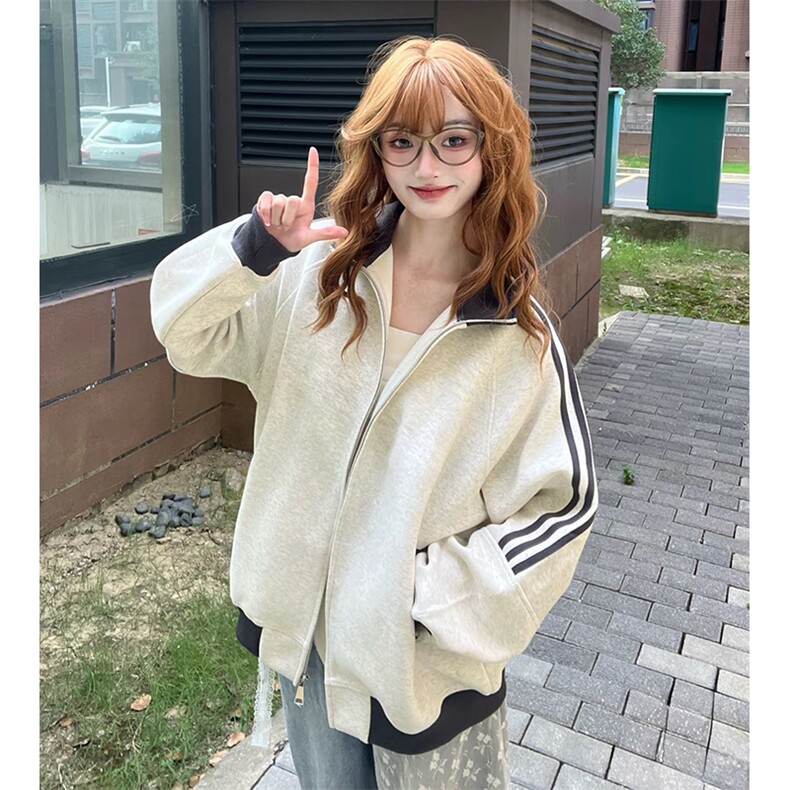 抖音得物高品质26春装美式高街重磅结构拼接织带立领卫衣外套CM42,女装短外套,电商A486-1