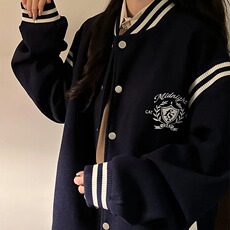 美式复古灰色学院风外套女宽松刺绣设计感棒球服运动夹克上衣，男装夹克，星座506A