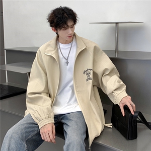 港风24秋装新款宽松刺绣夹克男装大码坑条秋季外套S341-P88控118