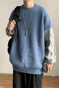 高品质新款流行毛衣套头潮流针织衫纯色男圆领长袖百搭 M196-P42图片