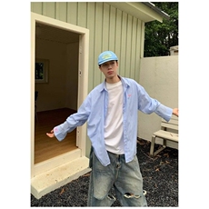 网图CS31-特P38控68春装男女字母印花衬衫宽松版条纹开衫衬衫，男装衬衫，电商B327