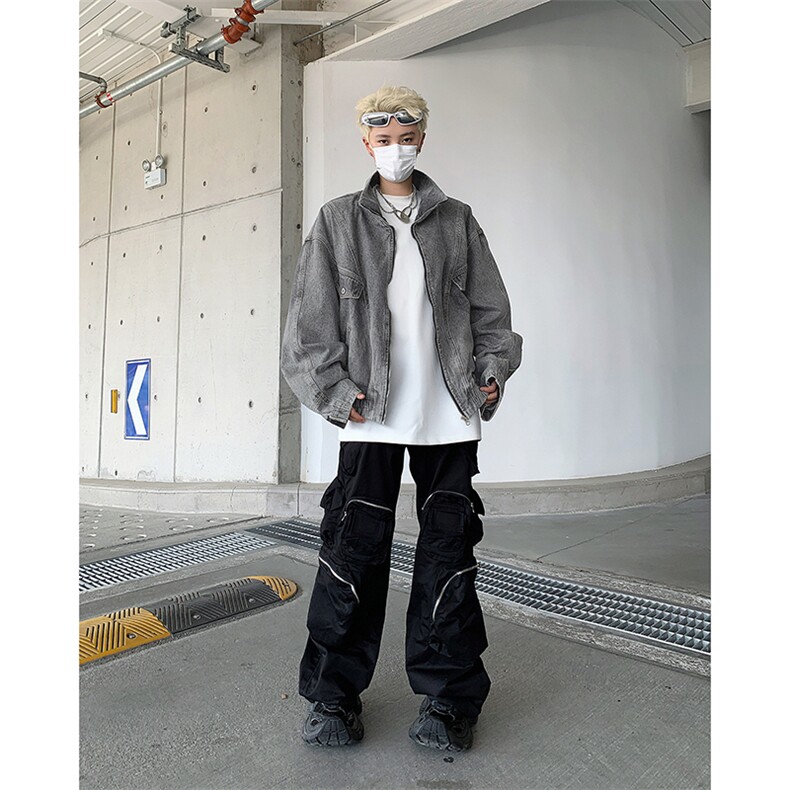 新款解构水洗做旧重工倒装夹克外套潮牌宽松牛仔外套,男装夹克,星座410-7