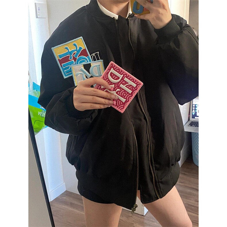 复古刺绣贴标外套趣味宽松飞行服男女春秋新款夹克宽松型 JK165图片