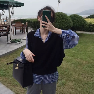 时尚百搭V领羊毛马甲女秋季新款显瘦气质外套图片