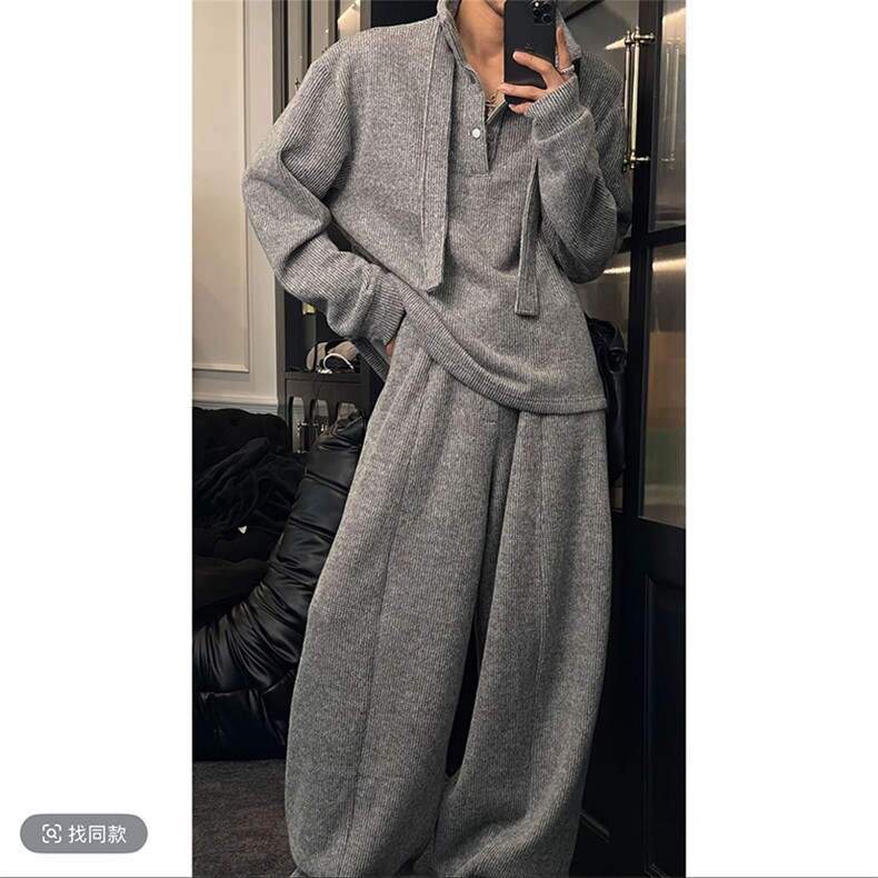 470克原版秋季慵懒针织卫衣弯刀裤套装男TZ351上衣76裤子80(网图，男装T恤，电商B267