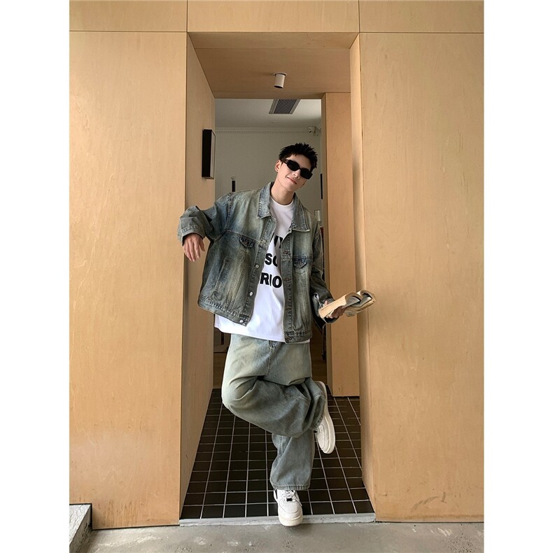 美式潮牌小众设计感做旧牛仔外套水洗高街痞帅夹克男AA171-P72,男装工装外套,星座208-5