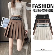 灯芯绒百褶短裙2024秋冬季女装裙子百搭高腰显瘦防走光半身裙，女装半身裙，梦白服饰厂