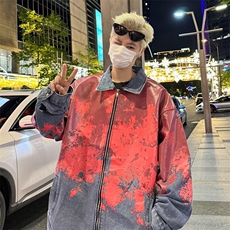 美式潮牌重磅血染色做旧印花牛仔夹克男女ins潮流外套-W2168-p89，男装夹克，星座601-2