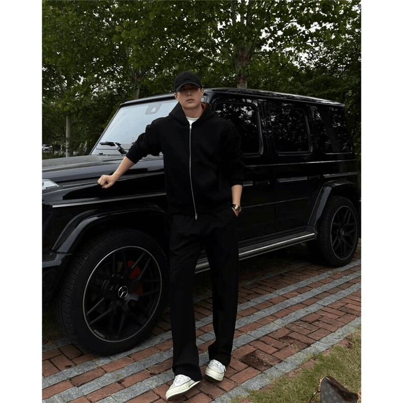 白花灰色运动卫裤男款春秋季重磅美式cleanfit裤子休闲直筒微喇裤,男装休闲裤,电商A014