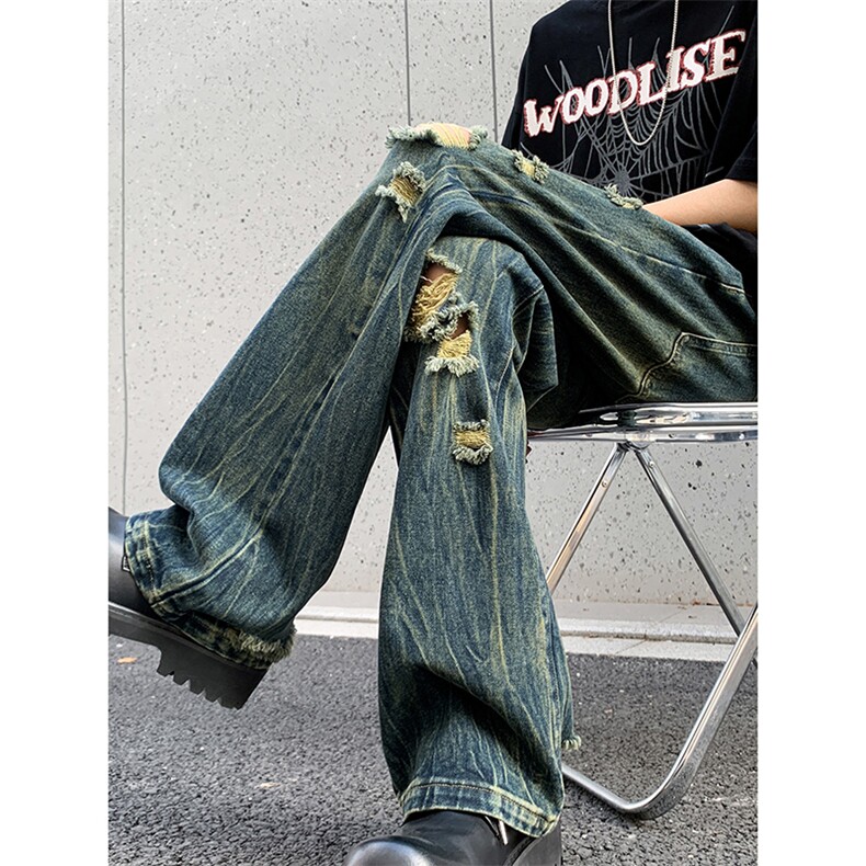 B221美式ins高街暗黑小众夏季重工艺破洞牛仔裤LK24178-P65控88,男装牛仔裤,电商B221