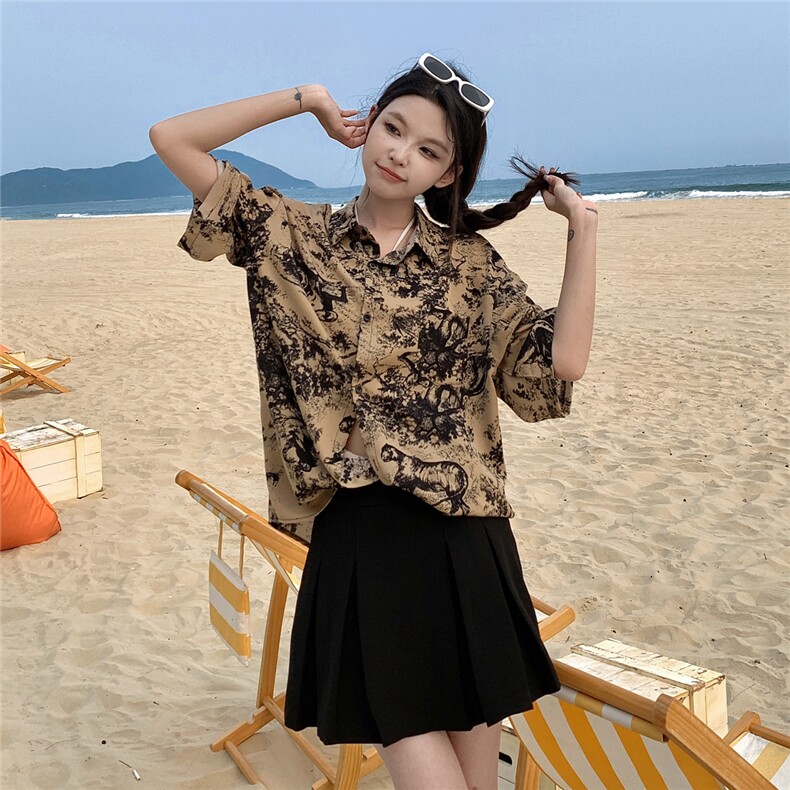 EQ406夏威夷风夏季冰丝短袖衬衫情侣装短袖衬衣男女沙滩旅游风,男装衬衫,电商C306-1