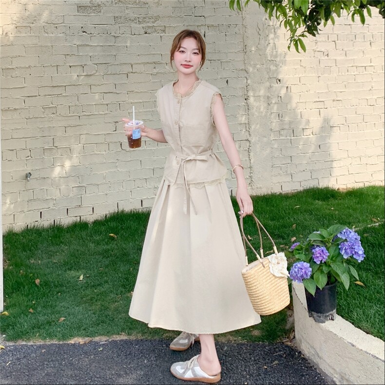 蕾丝工装马甲小香风套装裙2025新款女夏季韩系高级感半身裙一整套图片