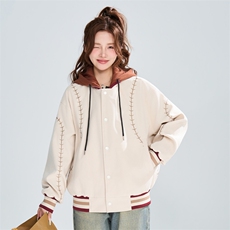 假两件连帽棒球服春季宽松明线刺绣潮流百搭外套XZ309JK8006P95，女装短外套，星座309（原A406）