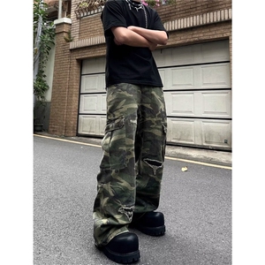 美式hiphop迷彩裤男高街潮牌痞帅宽松微喇休闲工装裤 KX421图片