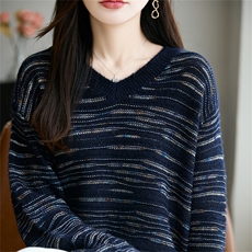 法式高级彩纱V领针织衫女25秋冬新款加厚保暖洋气打底巨好看毛衣，女装羊毛衫，郡淞羊绒